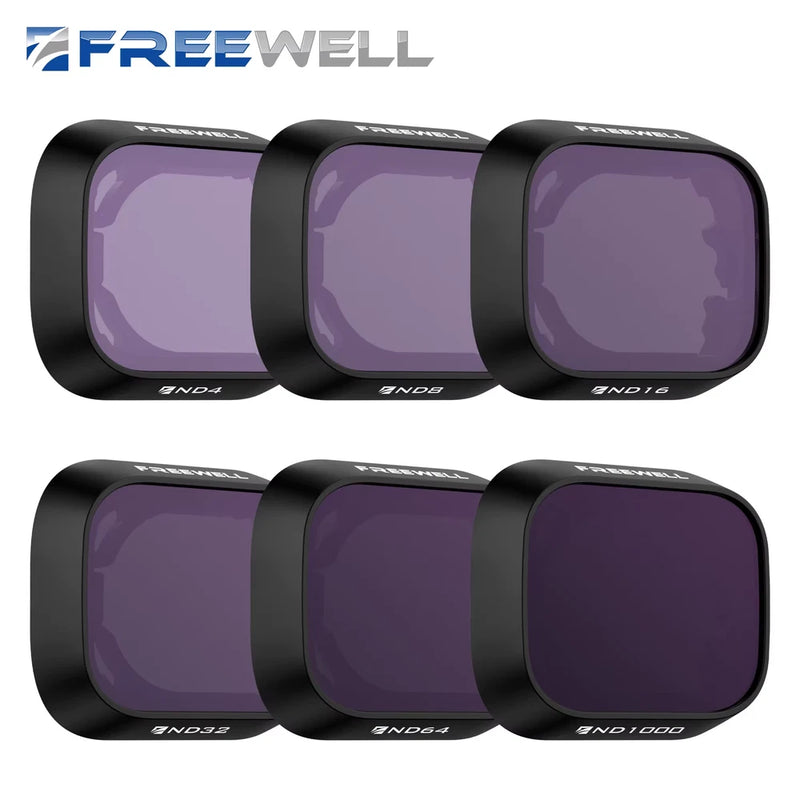 6-piece ND filter set with purple-tinted glass in black rings