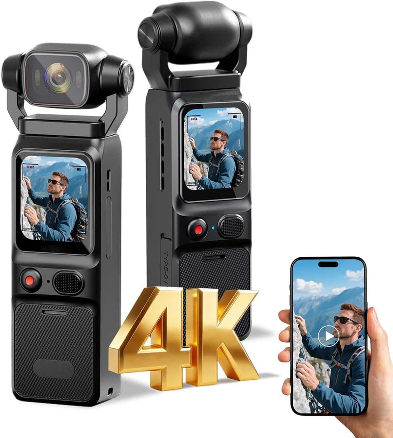 4K Mini Action Camera with 180?? Rotation, Touch Screen, and 64GB Card