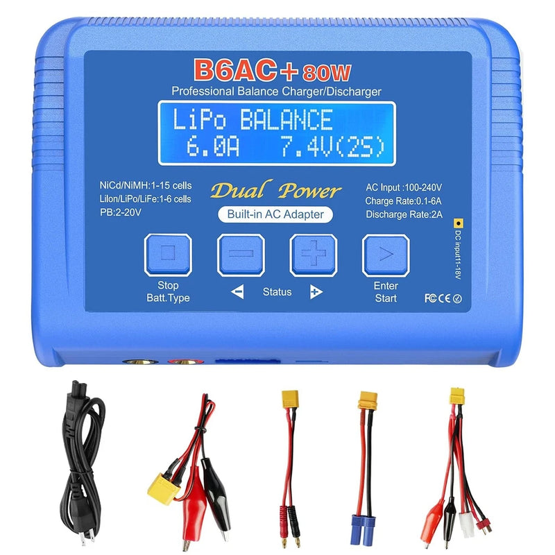 80W LiPo Battery Balance Charger 6A Discharger Blue RC Hobby LiPo/Li-ion/Life Battery