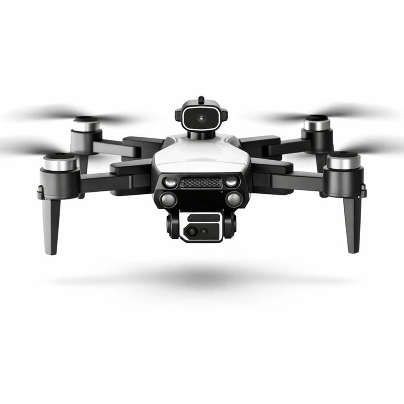 Foldable quadcopter drone with dual cameras and four foldable propellers