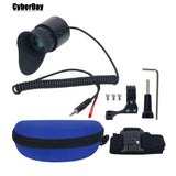 Head-mounted display kit with black visor, blue case, cables, mounting bracket, and tools