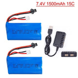 2Pcs 2S Li-ion Battery 1500mAh 7.4V Battery with SM 2P Connector USB Charger