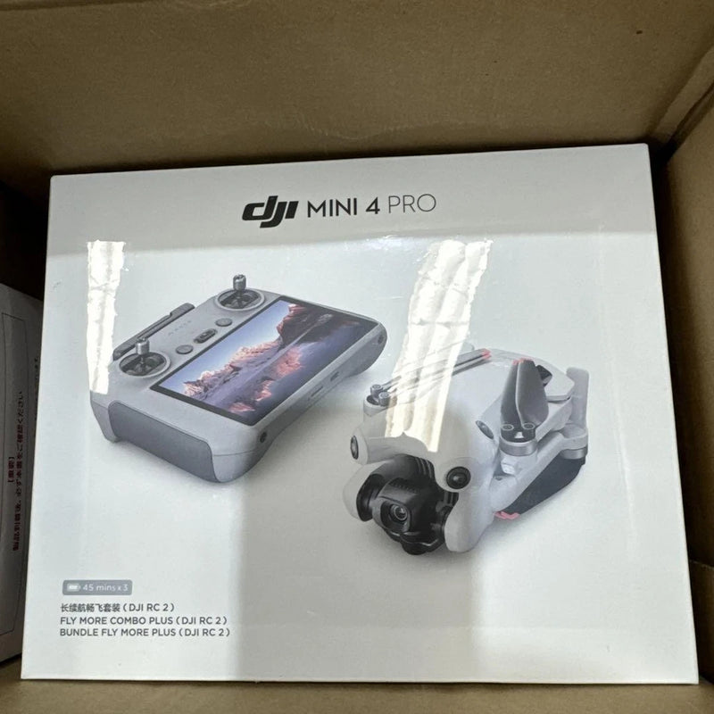 DJI Mini 4 Pro drone and controller kit on product box