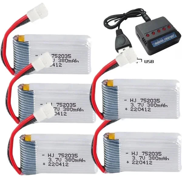 3.7V 380mAh 752035 LiPo Battery + charger for Hubsan X4 H107 Series JD385 JD388