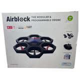 Airblock modular programmable drone kit box with six-propeller hovercraft graphic