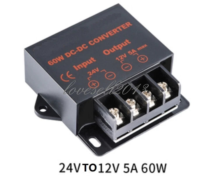 24V to 12V DC step-down converter module with screw terminals and mounting holes