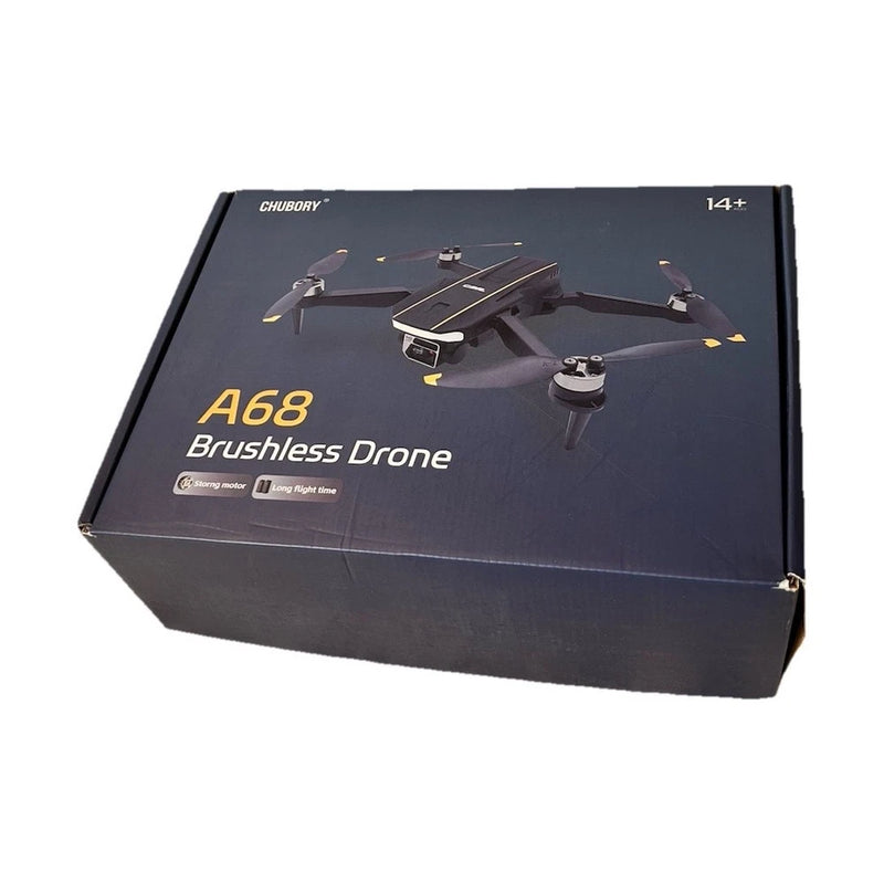 Brushless drone box with printed A68 drone design and controller graphic