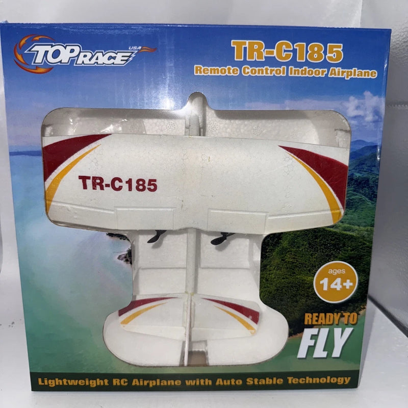 White TR-C185 indoor RC airplane toy with auto-stable technology, remote control