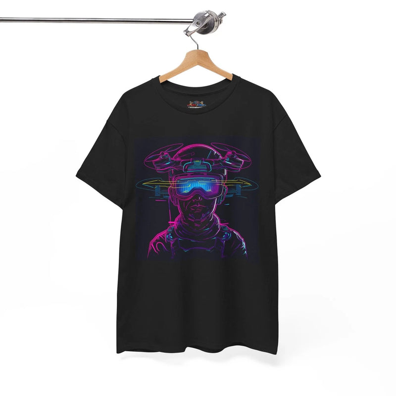 FPV Drone Pilot Tee | Neon VR Helmet, Futuristic Vaporwave