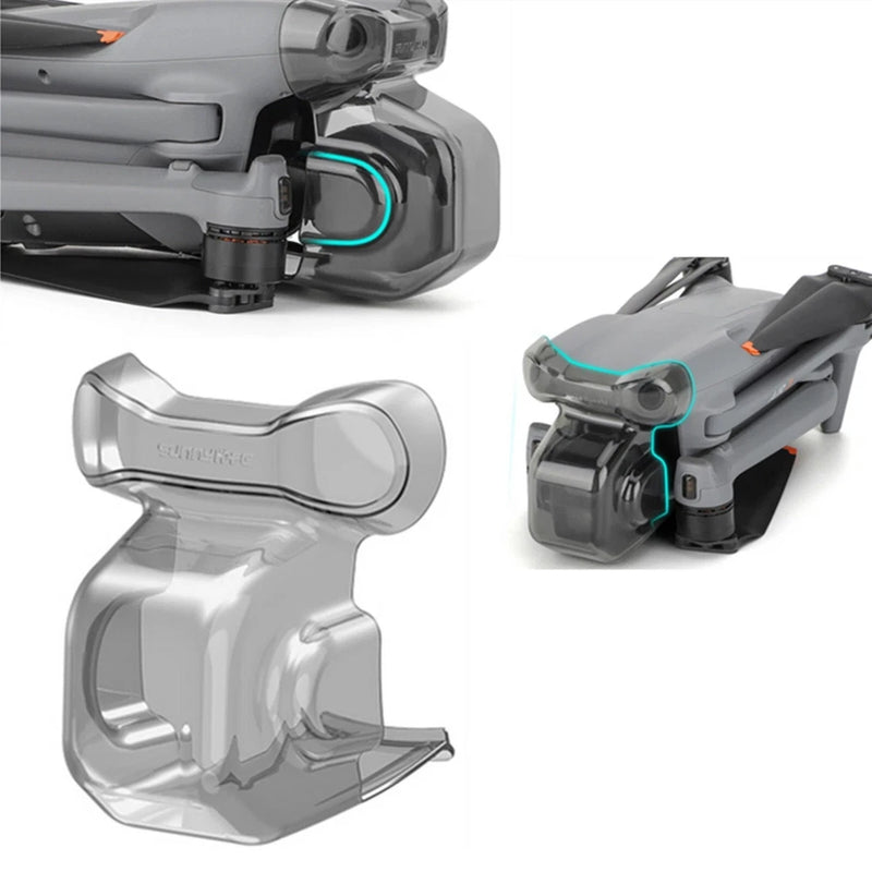 Drone gimbal lens hood protector cap, clear cover with teal accent ring
