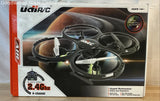 Boxed black quadcopter drone with 2.4GHz 4-channel 6-axis gyro and HD camera
