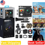 Brave 4K Action Camera 20MP EIS WiFi 131ft Waterproof Dual Screen Accessories
