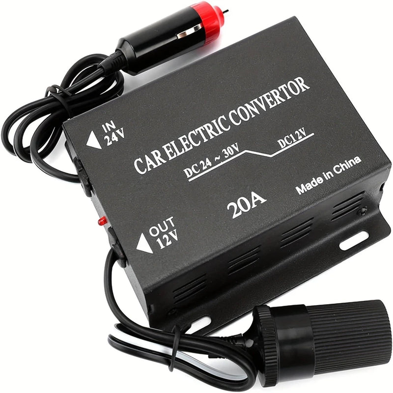 DC 24V to 12V step-down voltage converter, black, IN 24V OUT 12V 20A with wiring