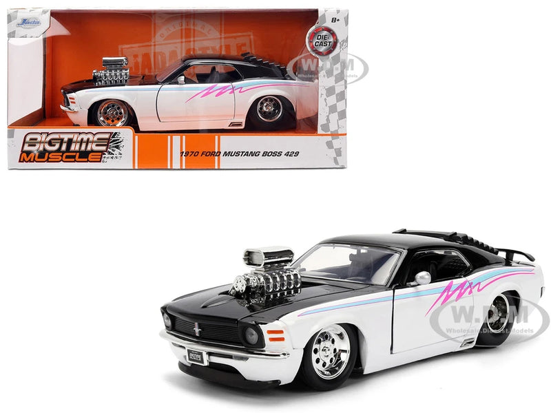 1970 FORD MUSTANG BOSS 429 BLACK & WHITE 1/24 DIECAST MODEL CAR BY JADA 36590