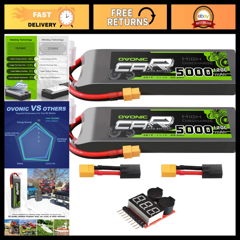 High-Performance 3S LiPo Battery 11.1V 5000mAh 120C XT60 TRA Plug for RC Cars, T Battery