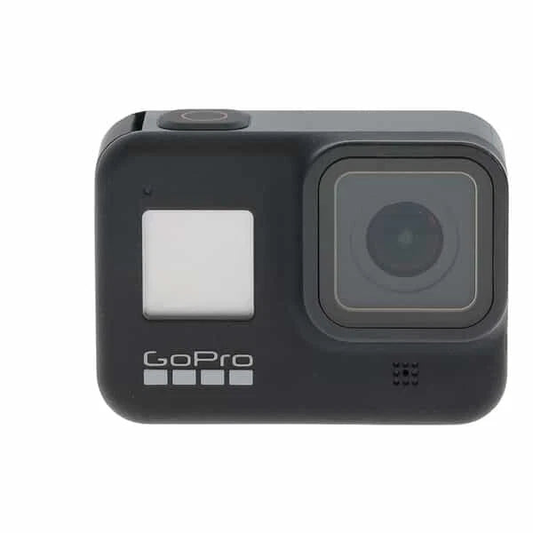 Black GoPro action camera front with lens and small status display
