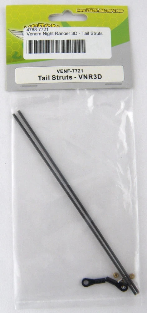 RC helicopter tail struts, black metal rods with mounting bracket in plastic bag