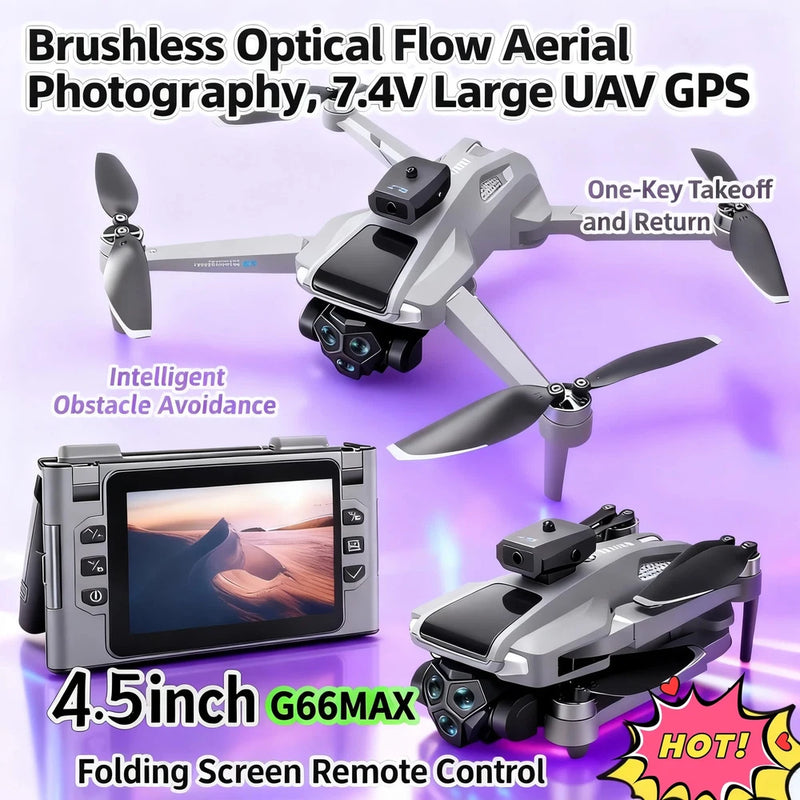 Folding GPS quadcopter with 4.5-inch controller screen, gimbal camera and propellers