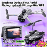 Folding GPS quadcopter with 4.5-inch controller screen, gimbal camera and propellers