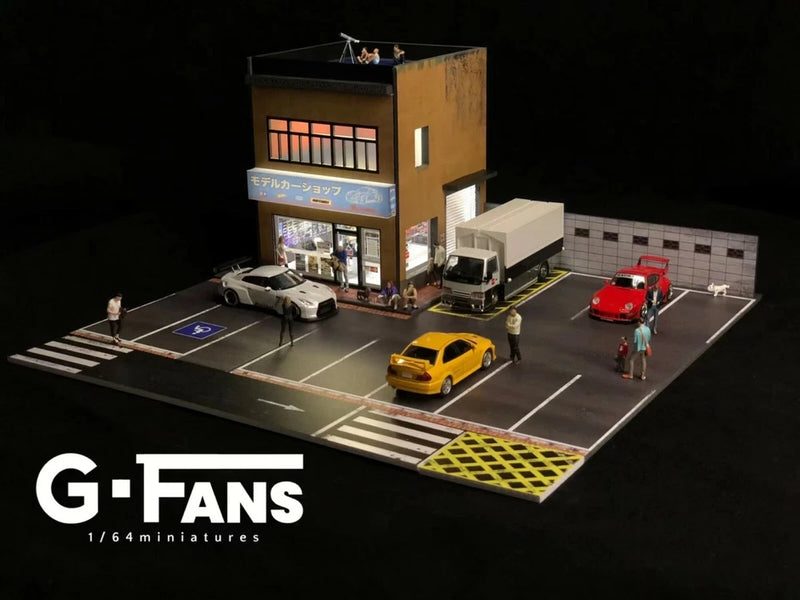 Diorama 1/64 Car Garage Model LED Lighting City Street Parking Lot Scene Model