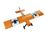 Orange RC airplane model kit with pre-cut covering and black cross insignia