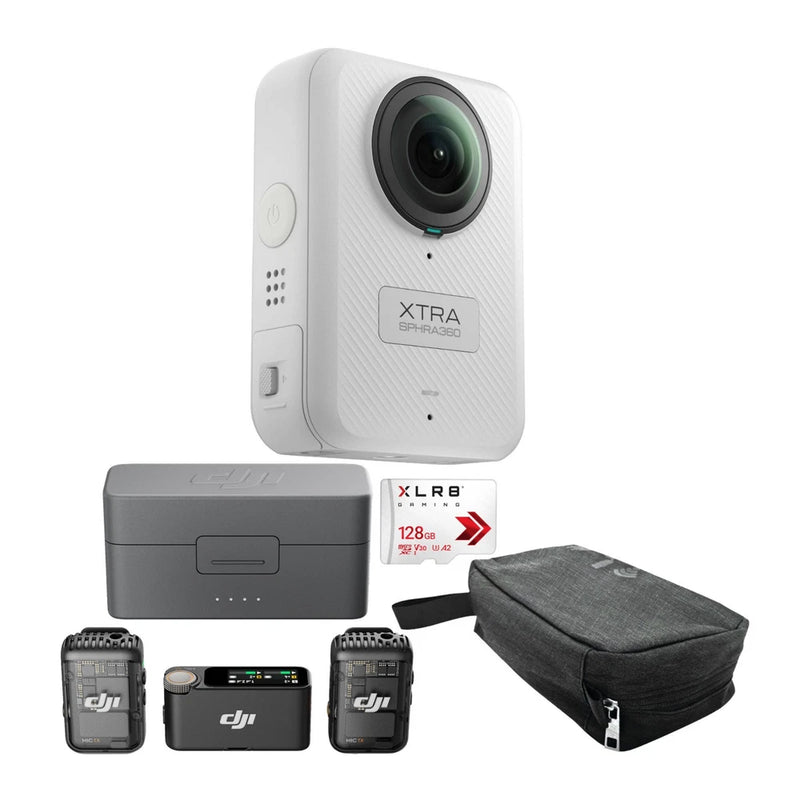 Xtra Sphra360 8K Video Action Camera with Wireless Microphone and Accessories