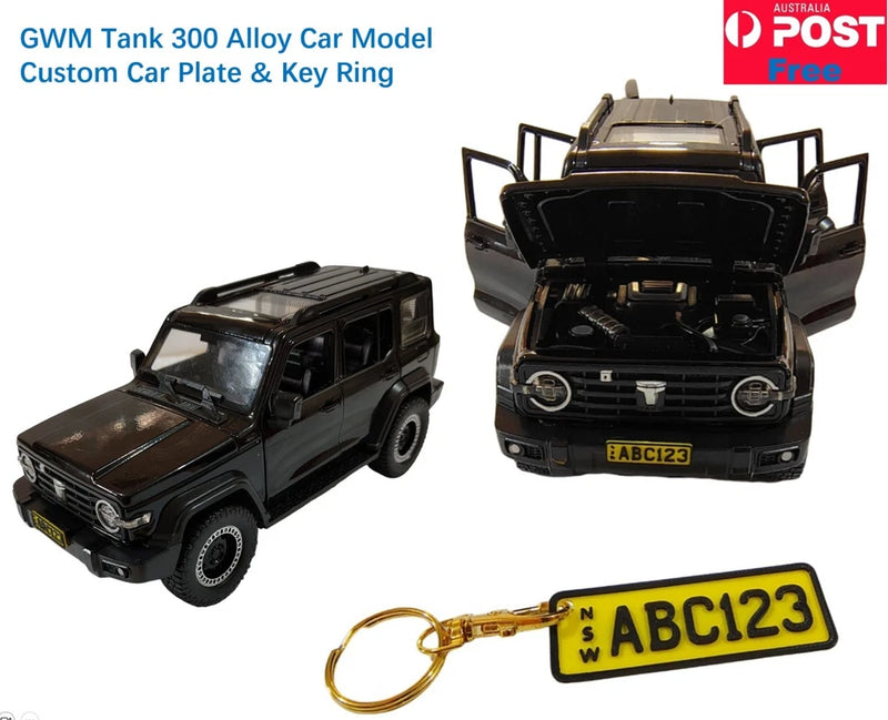 GWM Tank 300 Black Model Car Alloy Diecast Vehicle + Custom Number Plate Rego