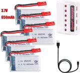 6pcs 3.7V 650mAh 25C Li-po Battery with JST Connector + USB Charger for RC Quad