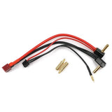 Right angle balance charge cable with red/black wires and gold T-plug connectors