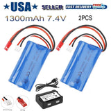 2x Li-ion Battery 7.4V 1300mAh 15C JST Plug & Charger for RC Car Off Road Truck