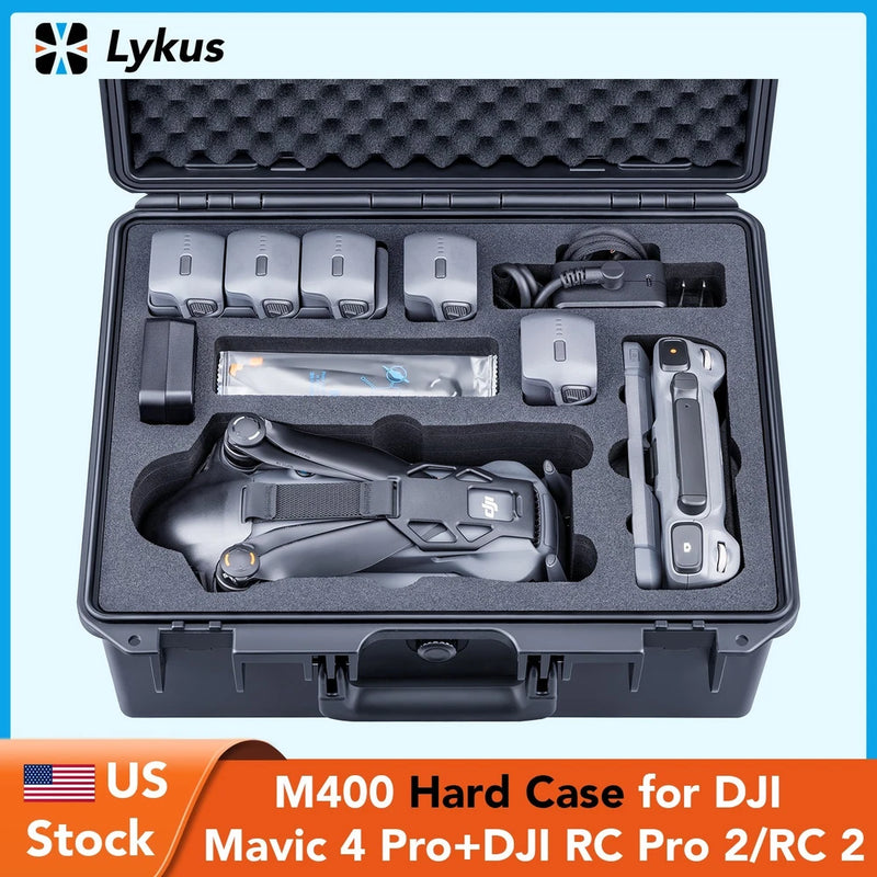 Waterproof hard drone case with foam inserts and molded slots for accessories