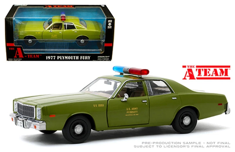 Greenlight 1:24 Model The A-Team 1977 Plymouth Fury U.S. Army Police Green 84103