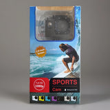 Black waterproof action sports camera in retail box, 2.0-inch screen, Full HD 1080p