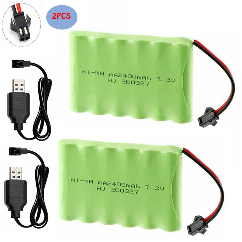 2Pcs 7.2V AA Rechargeable Battery Pack 2400mAH Ni-MH for Toy Car Boat Truck Tank