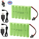 2Pcs 7.2V AA Rechargeable Battery Pack 2400mAH Ni-MH for Toy Car Boat Truck Tank