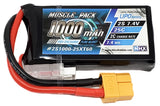 7.4V 1000mAh 2S LiPo battery pack with XT60 connector, black housing