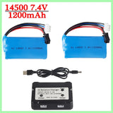 7.4V 1200mAh 14500 Lipo battery For MN45 WPL D12 D90 RC Car Boat Gun RC Car Part