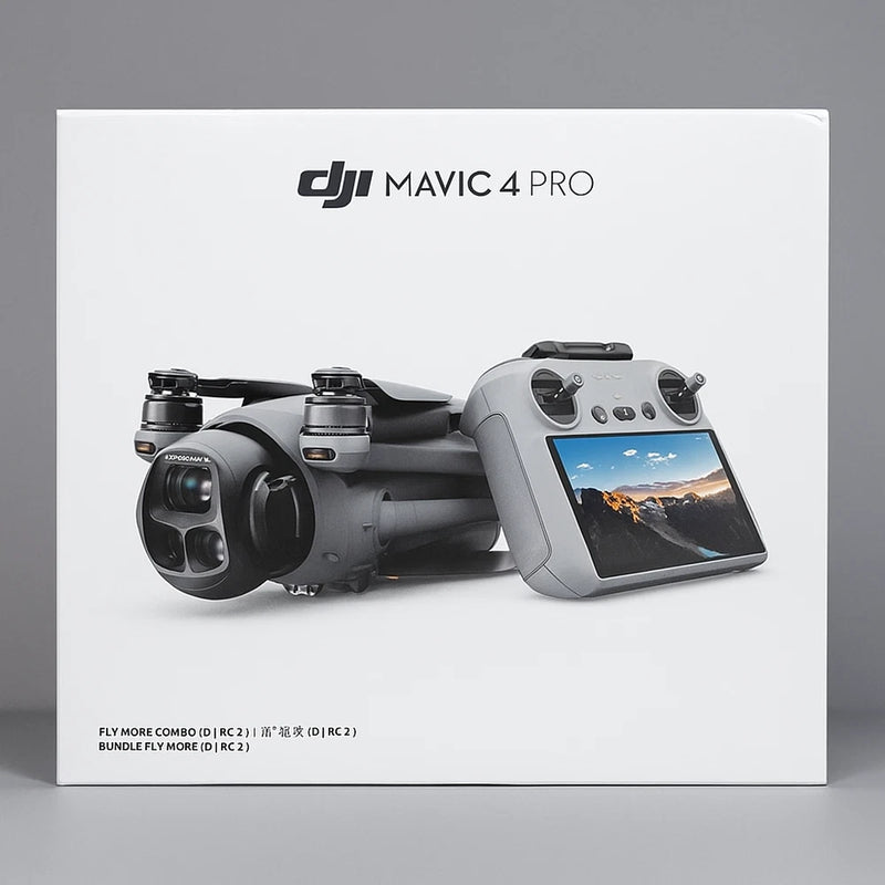 DJI Mavic 4 Pro drone and DJI RC 2 controller on retail box