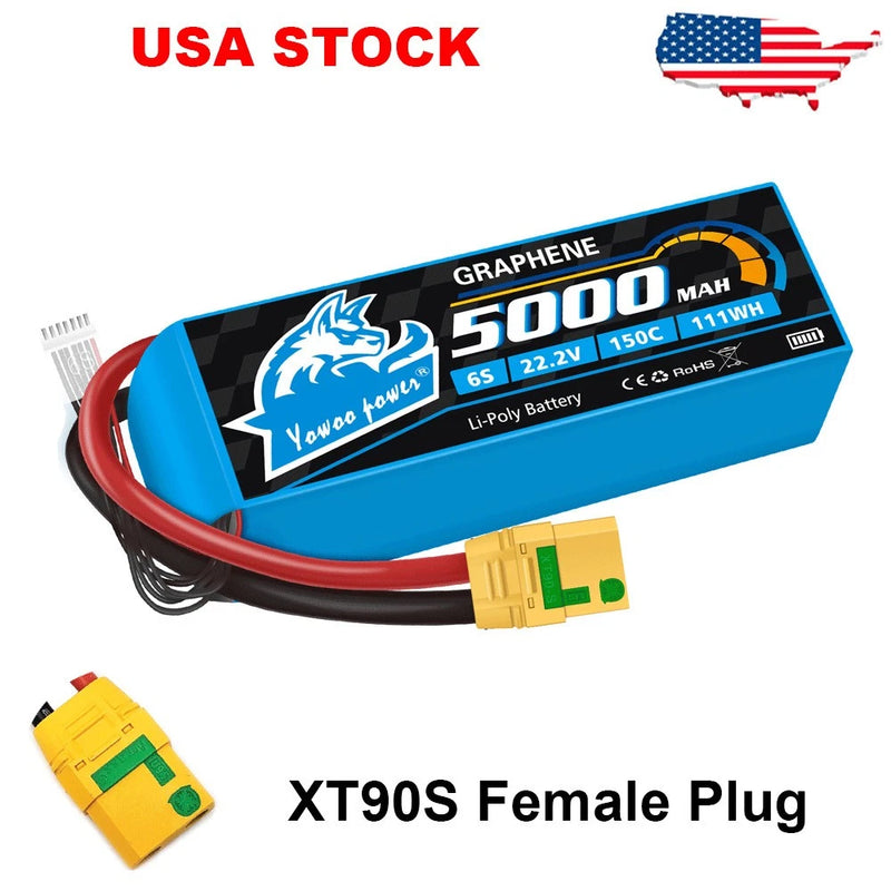 Yowoo 5000mAh 6S XT90S Lipo Battery 22.2V Graphene for RC Car Helicopter Drone Battery