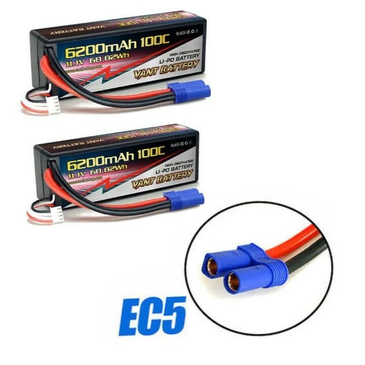 2 PACK VANT 6200MAH 3S 11.1 100C LIPO BATTERY EC5 HARD POWERHOBBY GENS ACE LOSI