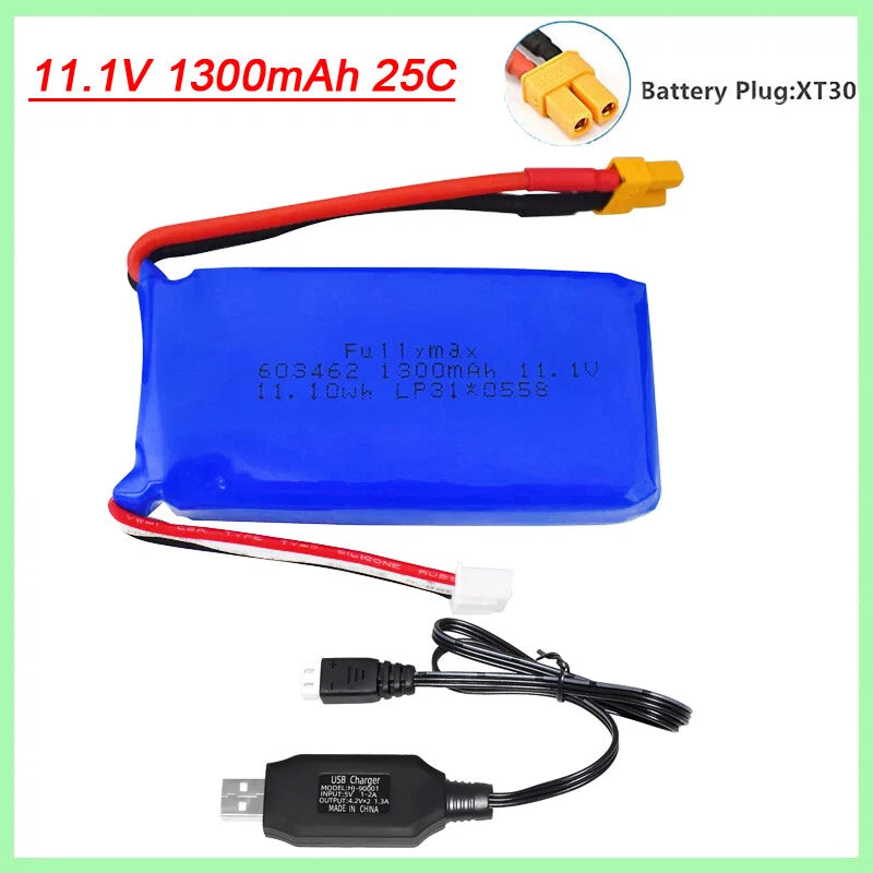 11.1V 1300mAh Lipo Battery For XK X450 FPV RC Drone Rechargeable Battery