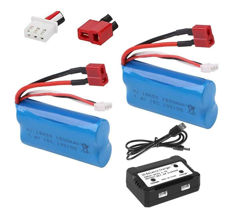 2 Pcs 7.4V 1500mAh Li-ion Battery T-Plug for WLtoys 4WD RC Car 12403 12401 12402 Battery