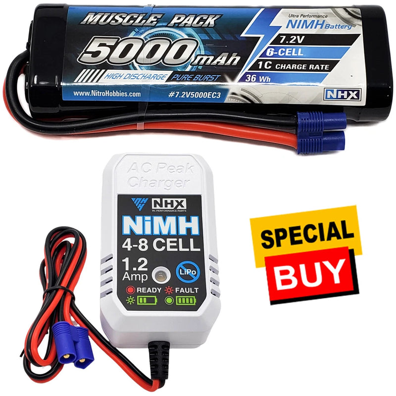 NHX RC 7.2V 5000mAh 6-Cell Nimh Battery w/ EC3 Connector / ezWall  Charger Battery