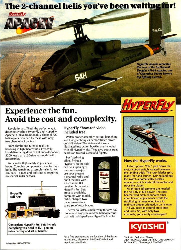 Kyosho Apache RC Helicopter Print Ad Ephemera Wall Decor 2 Channel