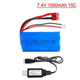 1 Pack 2S 1500mAh 7.4V Li-ion Battery Deans T Plug Charger For WLtoys 4WD RC Car