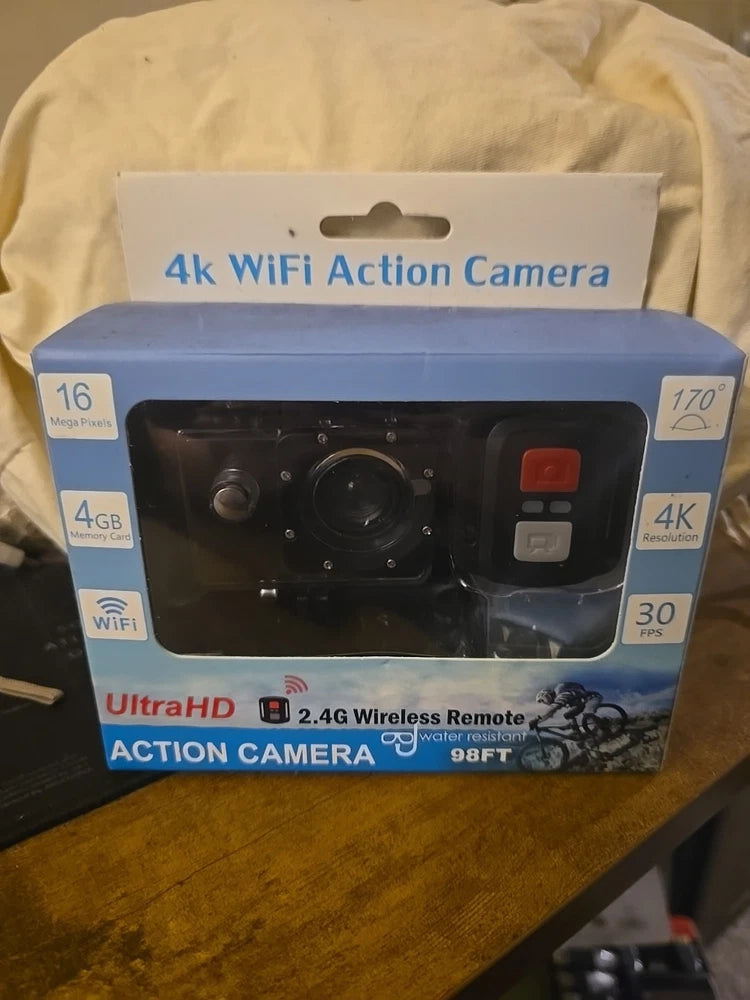 Ultra HD 4K Action Camera 16MP WiFi Water Resistant 98Ft  New In Box