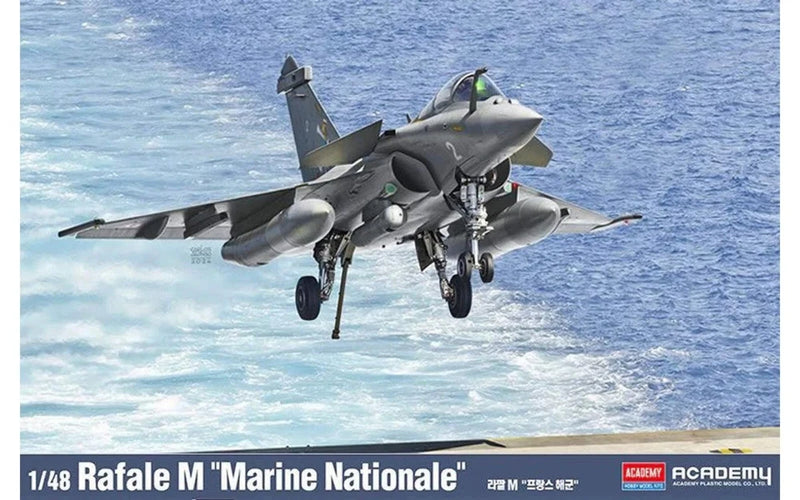 1/48 scale Rafale M fighter jet model with Marine Nationale markings, landing gear down
