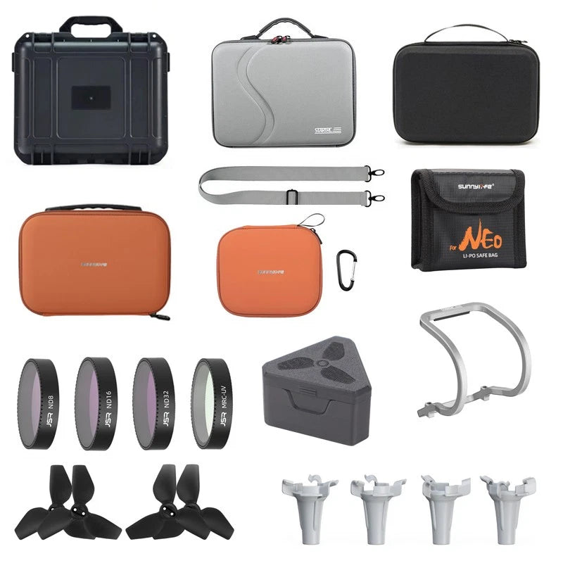 Drone accessories hard case with molded compartments, zipper and carry handle.
