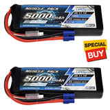 Black NHX LiPo battery pack with red leads and blue EC3 connector, 5000mAh.