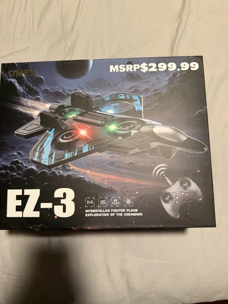 Drone plane toy box with EZ-3 fighter aircraft graphic and controller